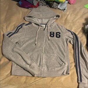 PINK Victoria's Secret Gray Hoodie with Blue Lettering